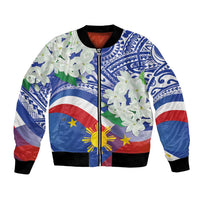Philippines Flag Bomber Jacket Sampaguita Jasmine with Polynesian Tribal LT9 - Wonder Print Shop