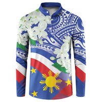 Philippines Flag Button Sweatshirt Sampaguita Jasmine with Polynesian Tribal LT9 - Wonder Print Shop
