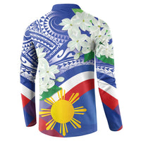 Philippines Flag Button Sweatshirt Sampaguita Jasmine with Polynesian Tribal LT9 - Wonder Print Shop