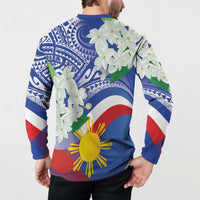 Philippines Flag Button Sweatshirt Sampaguita Jasmine with Polynesian Tribal LT9 - Wonder Print Shop