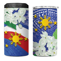 Philippines Flag 4 in 1 Can Cooler Tumbler Sampaguita Jasmine with Polynesian Tribal LT9 - Wonder Print Shop
