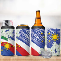 Philippines Flag 4 in 1 Can Cooler Tumbler Sampaguita Jasmine with Polynesian Tribal LT9 - Wonder Print Shop