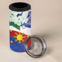 Philippines Flag 4 in 1 Can Cooler Tumbler Sampaguita Jasmine with Polynesian Tribal LT9 - Wonder Print Shop