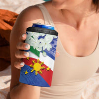 Philippines Flag 4 in 1 Can Cooler Tumbler Sampaguita Jasmine with Polynesian Tribal LT9 - Wonder Print Shop