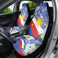 Philippines Flag Car Seat Cover Sampaguita Jasmine with Polynesian Tribal LT9 - Wonder Print Shop
