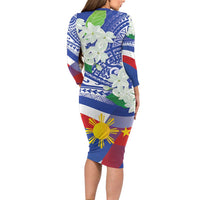 Philippines Flag Family Matching Long Sleeve Bodycon Dress and Hawaiian Shirt Sampaguita Jasmine with Polynesian Tribal LT9 - Wonder Print Shop