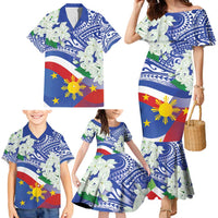 Philippines Flag Family Matching Mermaid Dress and Hawaiian Shirt Sampaguita Jasmine with Polynesian Tribal LT9 - Wonder Print Shop