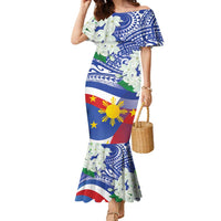 Philippines Flag Family Matching Mermaid Dress and Hawaiian Shirt Sampaguita Jasmine with Polynesian Tribal LT9 - Wonder Print Shop