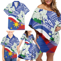 Philippines Flag Family Matching Off Shoulder Short Dress and Hawaiian Shirt Sampaguita Jasmine with Polynesian Tribal LT9 - Wonder Print Shop