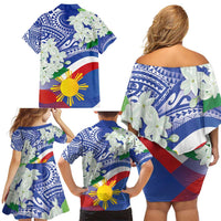 Philippines Flag Family Matching Off Shoulder Short Dress and Hawaiian Shirt Sampaguita Jasmine with Polynesian Tribal LT9 - Wonder Print Shop