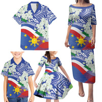 Philippines Flag Family Matching Puletasi and Hawaiian Shirt Sampaguita Jasmine with Polynesian Tribal - Wonder Print Shop