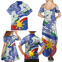 Philippines Flag Family Matching Summer Maxi Dress and Hawaiian Shirt Sampaguita Jasmine with Polynesian Tribal - Wonder Print Shop
