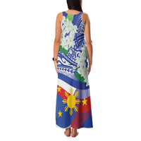 Philippines Flag Family Matching Tank Maxi Dress and Hawaiian Shirt Sampaguita Jasmine with Polynesian Tribal - Wonder Print Shop