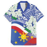 Philippines Flag Hawaiian Shirt Sampaguita Jasmine with Polynesian Tribal - Wonder Print Shop