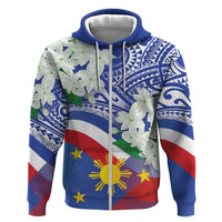 Philippines Flag Hoodie Sampaguita Jasmine with Polynesian Tribal - Wonder Print Shop