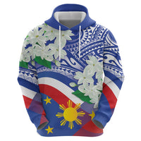 Philippines Flag Hoodie Sampaguita Jasmine with Polynesian Tribal - Wonder Print Shop