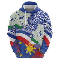 Philippines Flag Hoodie Sampaguita Jasmine with Polynesian Tribal - Wonder Print Shop