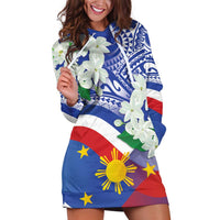 Philippines Flag Hoodie Dress Sampaguita Jasmine with Polynesian Tribal - Wonder Print Shop