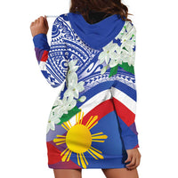Philippines Flag Hoodie Dress Sampaguita Jasmine with Polynesian Tribal - Wonder Print Shop