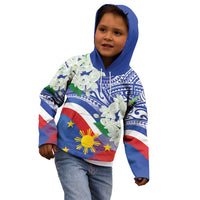 Philippines Flag Kid Hoodie Sampaguita Jasmine with Polynesian Tribal - Wonder Print Shop