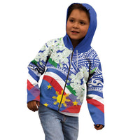 Philippines Flag Kid Hoodie Sampaguita Jasmine with Polynesian Tribal - Wonder Print Shop
