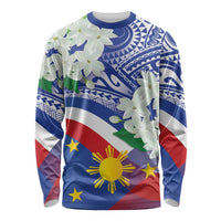 Philippines Flag Long Sleeve Shirt Sampaguita Jasmine with Polynesian Tribal - Wonder Print Shop