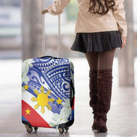 Philippines Flag Luggage Cover Sampaguita Jasmine with Polynesian Tribal - Wonder Print Shop