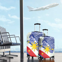 Philippines Flag Luggage Cover Sampaguita Jasmine with Polynesian Tribal - Wonder Print Shop