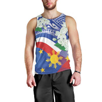 Philippines Flag Men Tank Top Sampaguita Jasmine with Polynesian Tribal - Wonder Print Shop