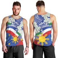 Philippines Flag Men Tank Top Sampaguita Jasmine with Polynesian Tribal - Wonder Print Shop