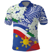 Philippines Flag Polo Shirt Sampaguita Jasmine with Polynesian Tribal - Wonder Print Shop