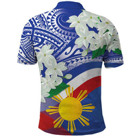 Philippines Flag Polo Shirt Sampaguita Jasmine with Polynesian Tribal - Wonder Print Shop