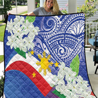 Philippines Flag Quilt Sampaguita Jasmine with Polynesian Tribal - Wonder Print Shop