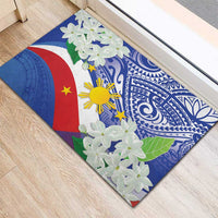 Philippines Flag Rubber Doormat Sampaguita Jasmine with Polynesian Tribal - Wonder Print Shop