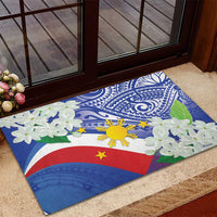 Philippines Flag Rubber Doormat Sampaguita Jasmine with Polynesian Tribal - Wonder Print Shop