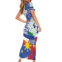 Philippines Flag Short Sleeve Bodycon Dress Sampaguita Jasmine with Polynesian Tribal - Wonder Print Shop