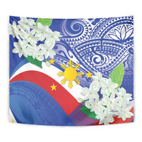 Philippines Flag Tapestry Sampaguita Jasmine with Polynesian Tribal - Wonder Print Shop