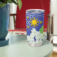 Philippines Flag Tumbler Cup Sampaguita Jasmine with Polynesian Tribal - Wonder Print Shop