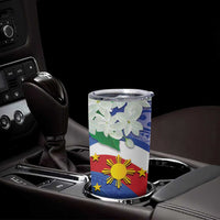 Philippines Flag Tumbler Cup Sampaguita Jasmine with Polynesian Tribal - Wonder Print Shop