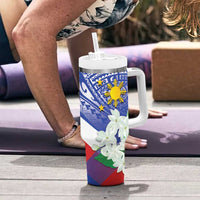 Philippines Flag Tumbler With Handle Sampaguita Jasmine with Polynesian Tribal - Wonder Print Shop