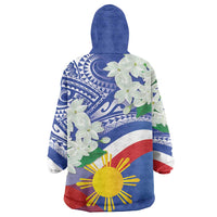 Philippines Flag Wearable Blanket Hoodie Sampaguita Jasmine with Polynesian Tribal - Wonder Print Shop