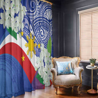 Philippines Flag Window Curtain Sampaguita Jasmine with Polynesian Tribal - Wonder Print Shop