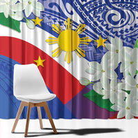 Philippines Flag Window Curtain Sampaguita Jasmine with Polynesian Tribal - Wonder Print Shop