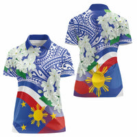 Philippines Flag Women Polo Shirt Sampaguita Jasmine with Polynesian Tribal - Wonder Print Shop