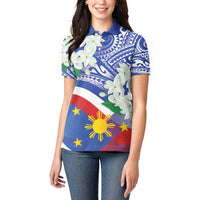 Philippines Flag Women Polo Shirt Sampaguita Jasmine with Polynesian Tribal - Wonder Print Shop
