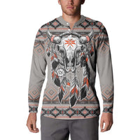 Native American Buffalo Skull Button Sweatshirt with Dream Catchers Feathers