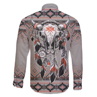 Native American Buffalo Skull Family Matching Off The Shoulder Long Sleeve Dress and Hawaiian Shirt with Dream Catchers Feathers