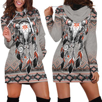 Native American Buffalo Skull Hoodie Dress with Dream Catchers Feathers