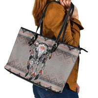 Native American Buffalo Skull Leather Tote Bag with Dream Catchers Feathers