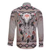 Native American Buffalo Skull Long Sleeve Button Shirt with Dream Catchers Feathers